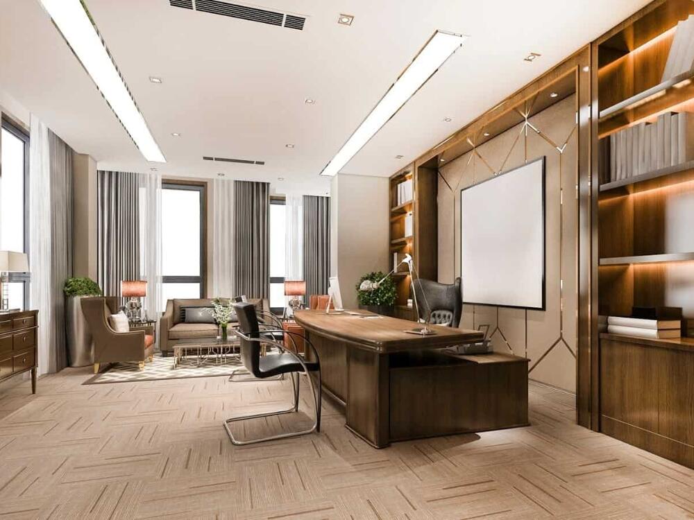 Văn phòng tối giản hiện đại gọn gàng tinh khiết với bảng màu đơn sắc nhẹ nhàng