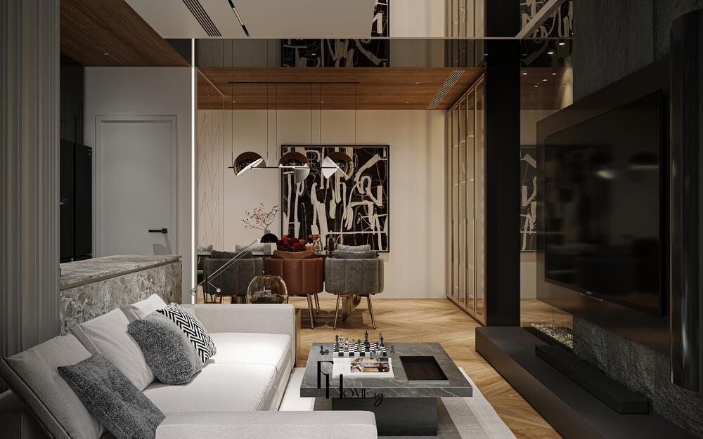 Phòng khách căn hộ Golden Mansion 109m2 phong cách Hiện đại luxury view 1