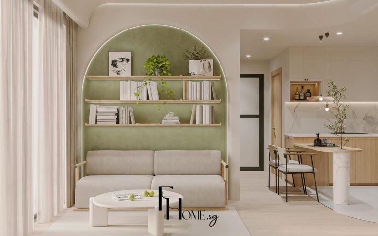 Phòng khách căn hộ Lumiere Boulevard 72m2 phong cách Wabi Sabi mix Japandi view 1