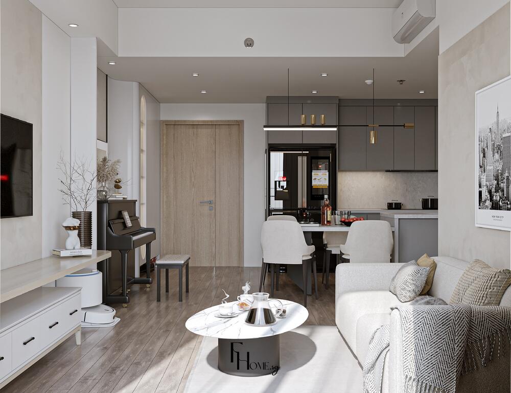 Phòng khách căn hộ Masterise Centre Point 74m2 phong cách Hiện đại view 3