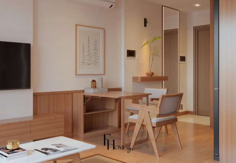 Phòng khách căn hộ Vinhomes Grand Park 70m2 phong cách Japandi