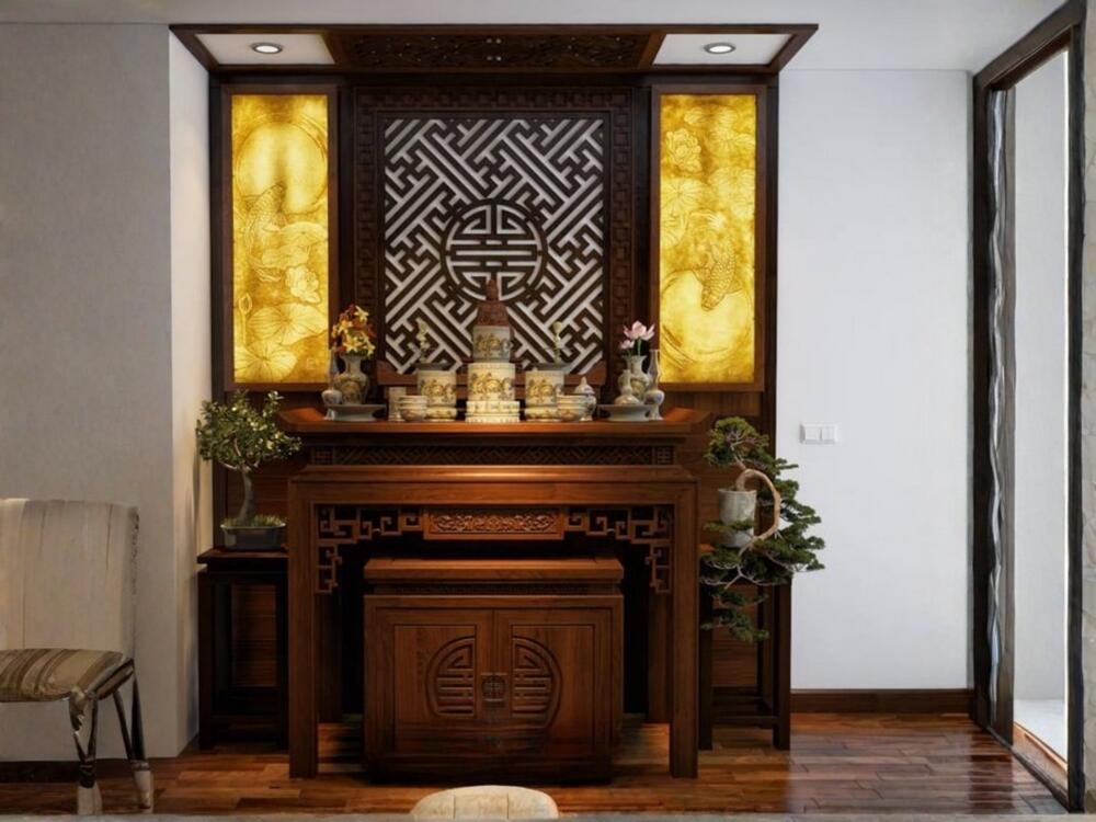 Bàn thờ đứng có kích thước đa dạng, phù hợp nhà phố, biệt thự hoặc căn hộ ≥60 m²