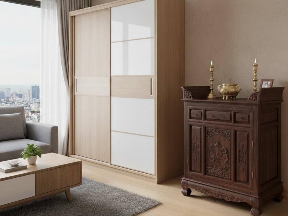 Bàn thờ đứng phù hợp nhà ≥60m², cao chuẩn 127 cm (Đại Cát)