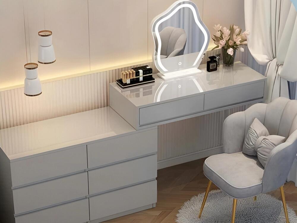 Bàn trang điểm lớn, tiện nghi, kết hợp chất liệu và màu sắc hài hòa