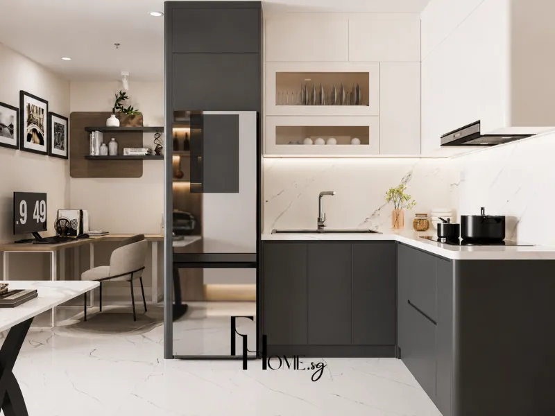 Không gian bếp tối giản hiện đại tại Vinhomes Grand Park do FHome Sài Gòn thực hiện