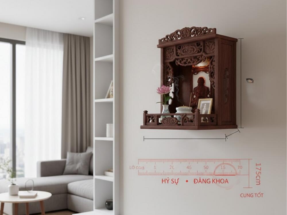 Kích thước bàn thờ cho căn hộ <30m² và chiều cao treo phù hợp