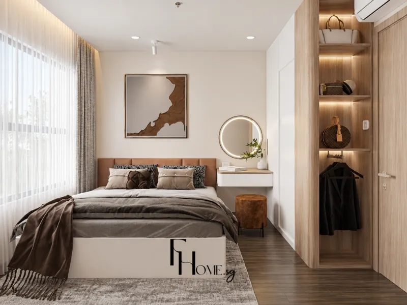 Phòng ngủ tối giản hiện đại tại Vinhomes Grand Park do FHome Sài Gòn thực hiện