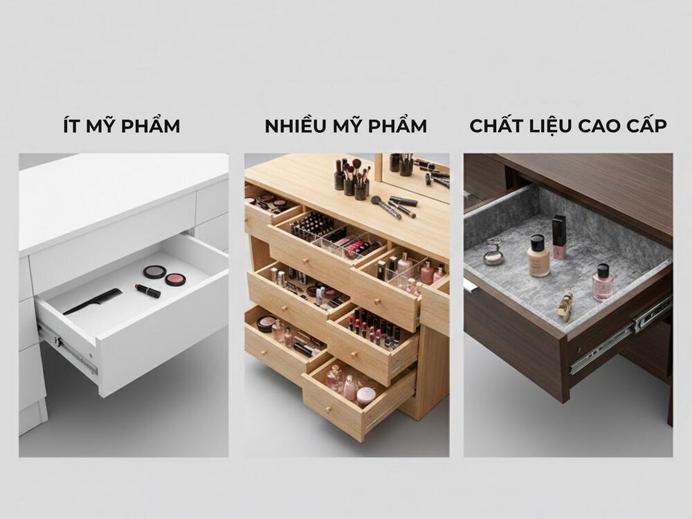 Thiết kế ngăn tủ nên theo lượng mỹ phẩm