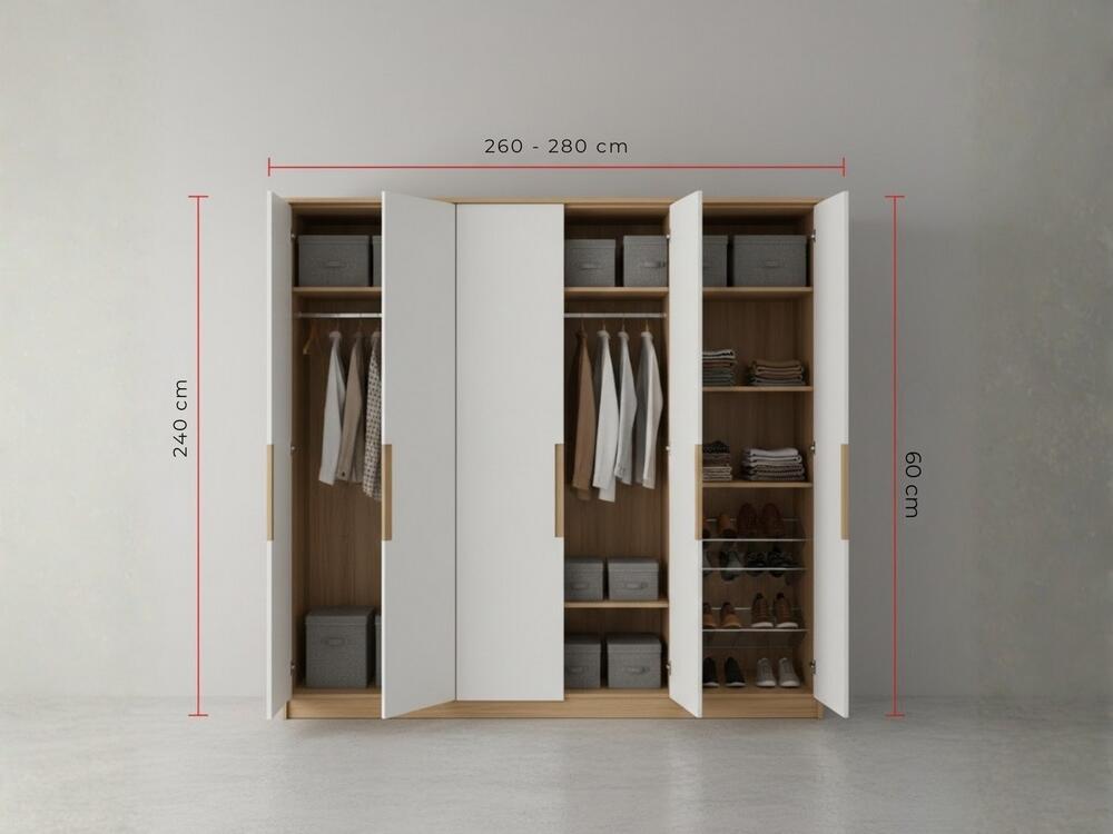 Tủ quần áo 5 cánh phù hợp phòng từ 25m², lưu trữ lớn, cao cấp