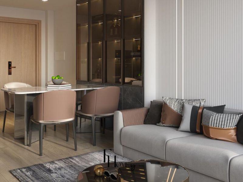 Phòng khách bàn ăn căn hộ 100m2 Masterise Centre Point hiện đại