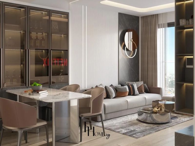 Phòng khách căn hộ 100m2 Masterise Centre Point hiện đại
