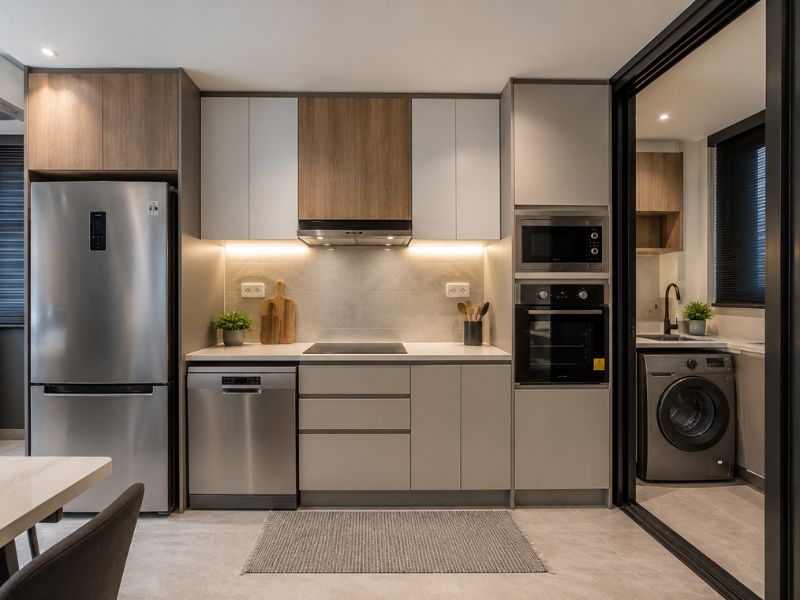 Thiết kế nội thất chung cư 60m2 tính trước hệ thống điện và thiết bị bếp âm tủ