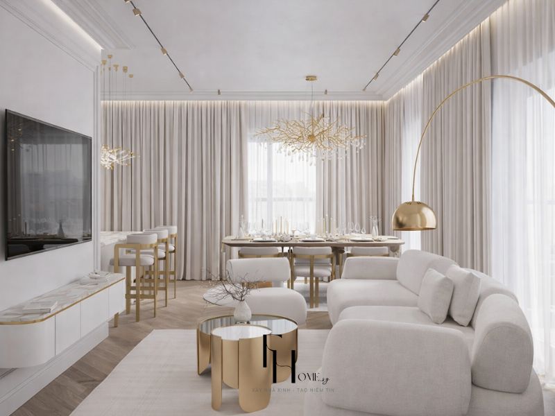 Thiết kế nội thất phòng khách chung cư 90m2 phong cách Tân Cổ Điển