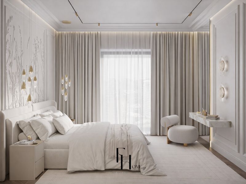 Thiết kế nội thất phòng ngủ chung cư 90m2 phong cách Tân Cổ Điển