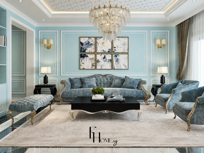 Thiết kế phòng khách căn hộ chung cư 60m2 phong cách tân cổ điển nhẹ sang trọng