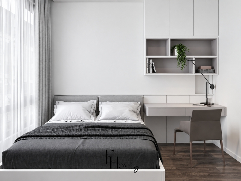 Thiết kế phòng ngủ căn hộ chung cư 60m2 1 phòng ngủ tích hợp bàn làm việc