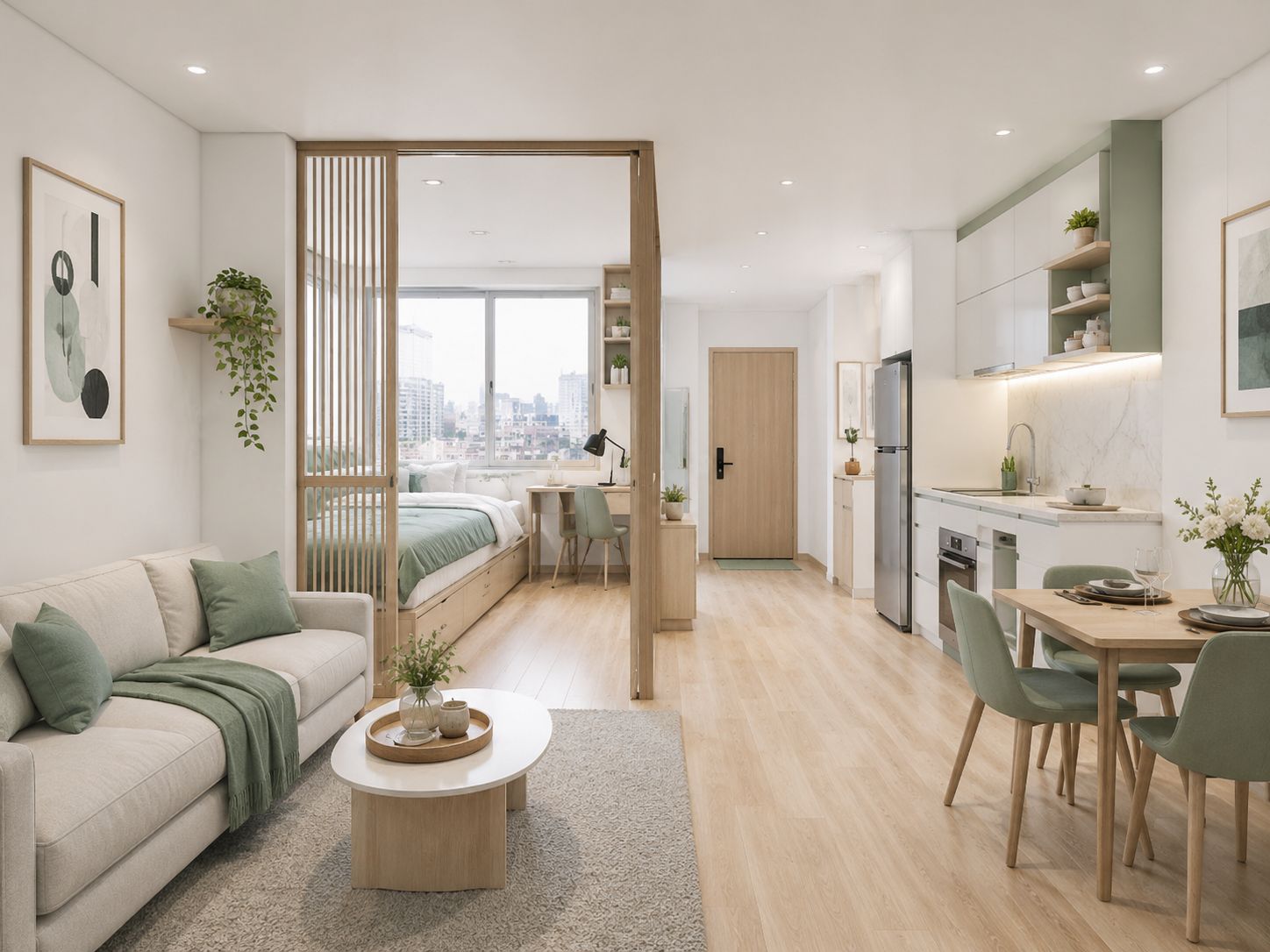 Thiết kế nội thất căn hộ chung cư mini 40m2 có phòng ngủ riêng biệt