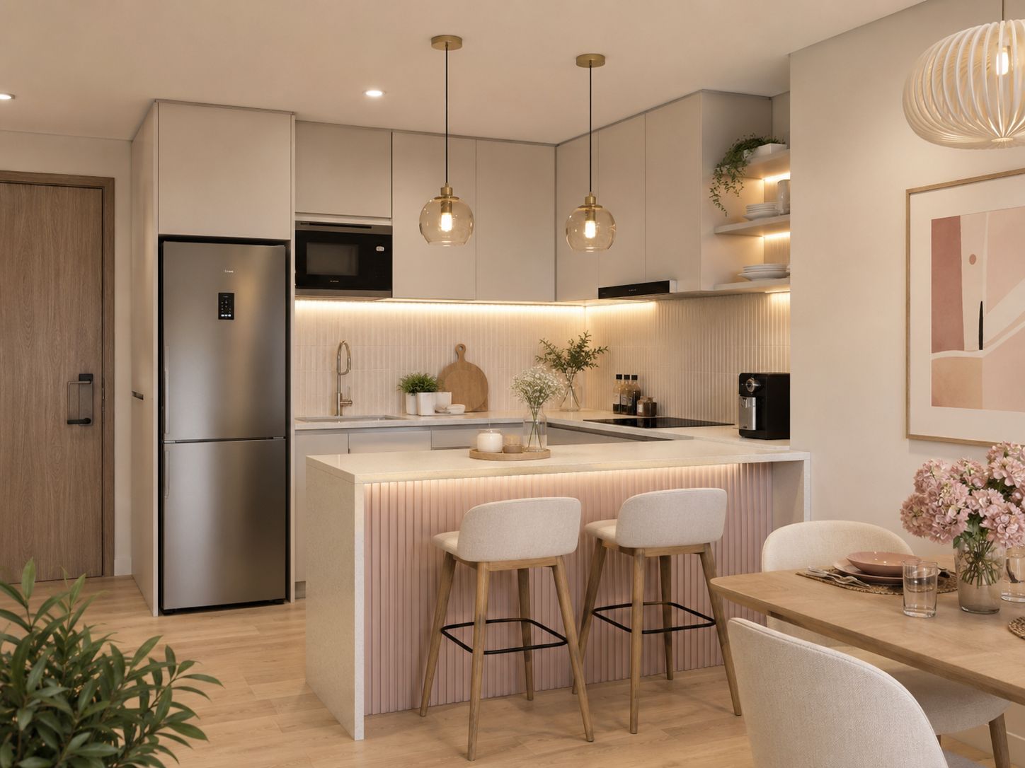 Nội thất phòng bếp chung cư nhỏ cho vợ chồng trẻ phong cách hiện đại