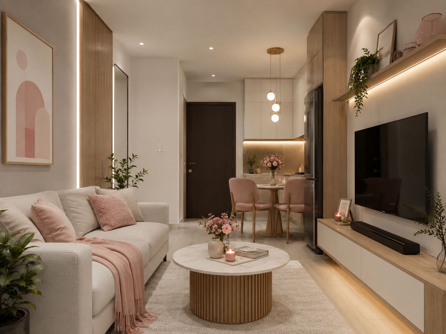 Nội thất phòng khách chung cư nhỏ cho vợ chồng trẻ phong cách hiện đại