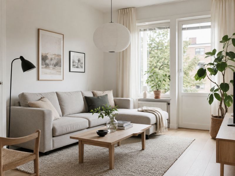 Phòng khách căn hộ 60m2 phong cách Bắc Âu