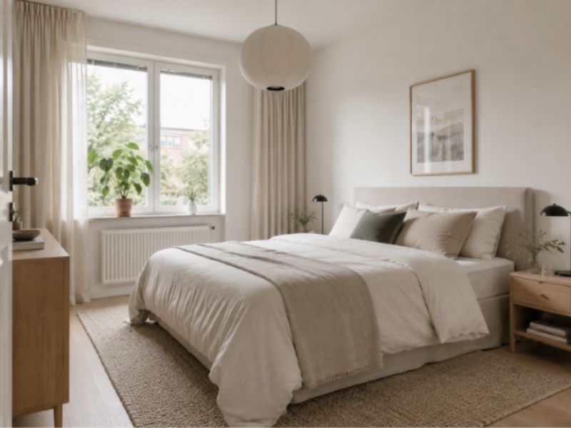 phòng ngủ chung cư 60m2 phong cách Bắc Âu