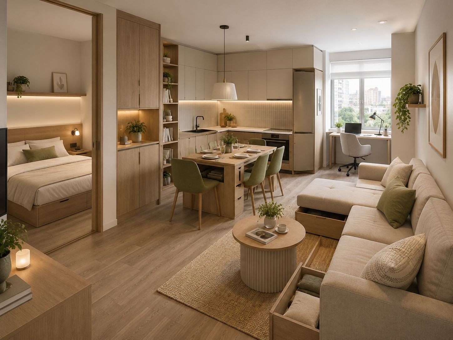 Mẫu thiết kế nội thất chung cư mini 30m2 có một phòng ngủ riêng hiện đại