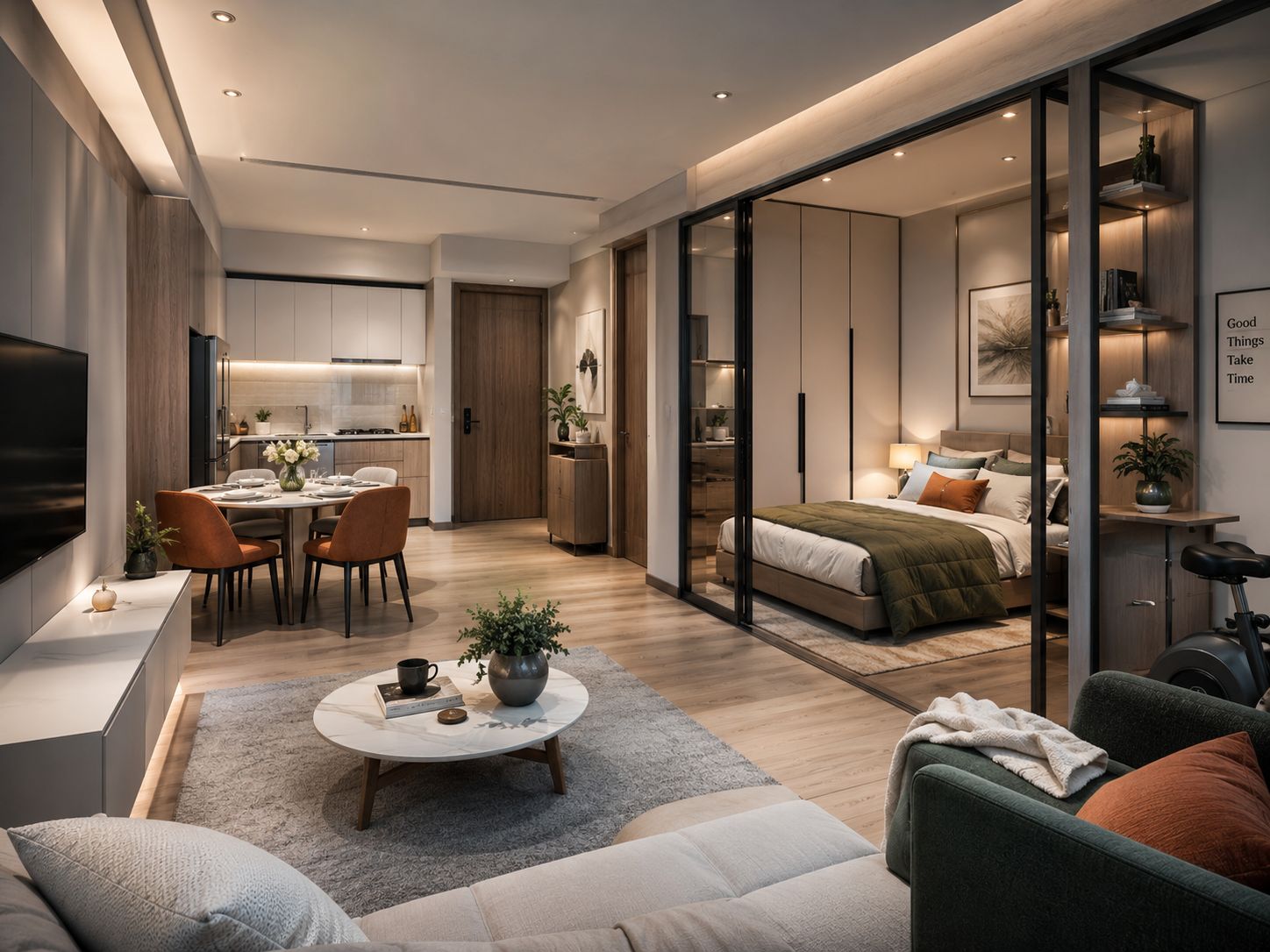 Mẫu nội thất chung cư mini 50m2 phong cách tối giản, ngăn nắp và thanh lịch