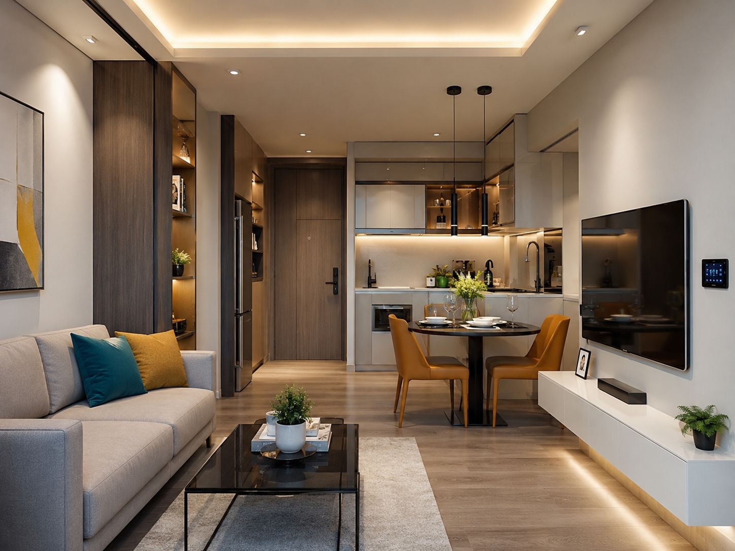 Thiết kế nội thất căn hộ chung cư nhỏ phong cách hiện đại, đường nét hình học