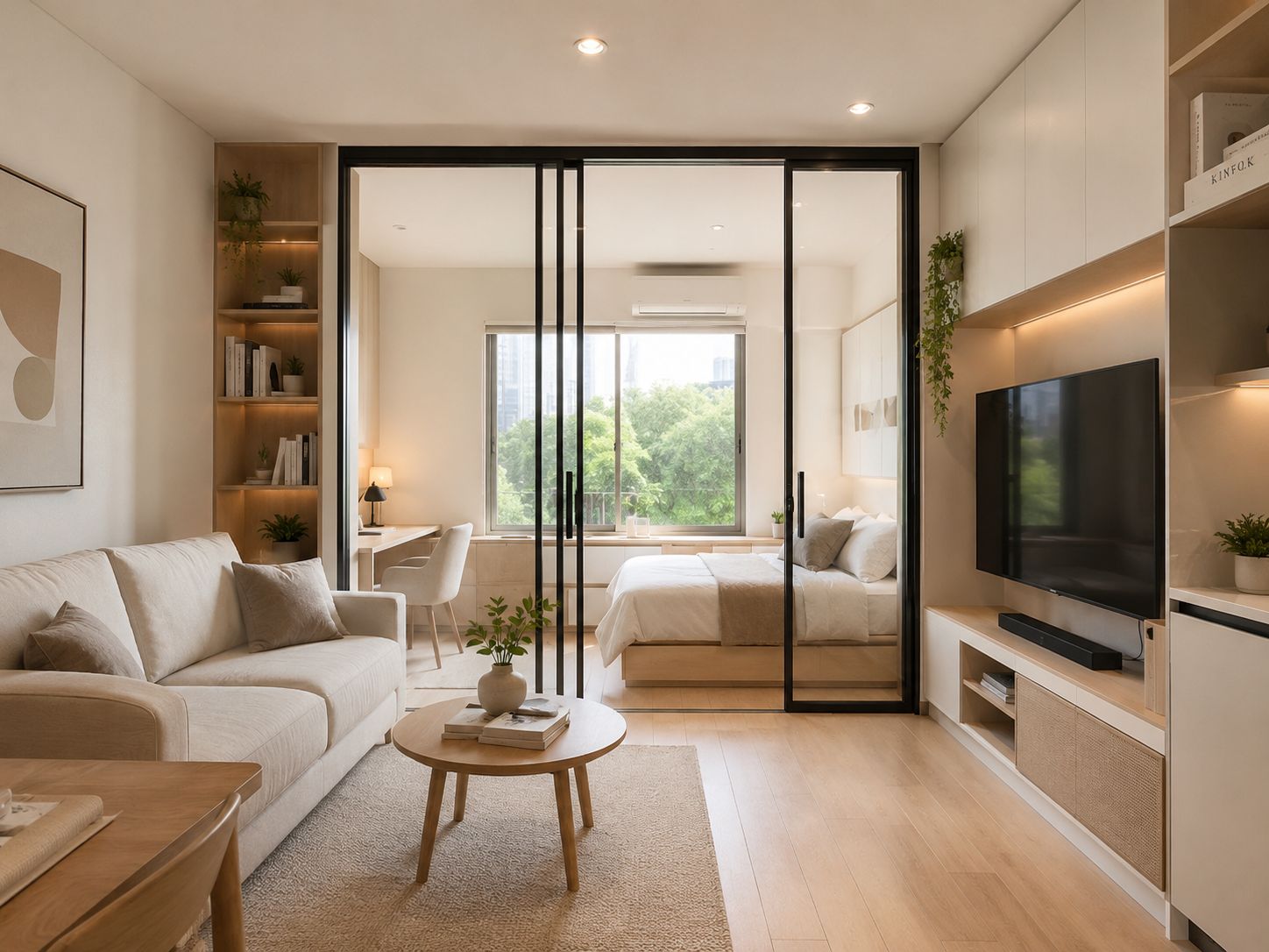 Thiết kế nội thất chung cư nhỏ có cửa trượt linh hoạt, tiết kiệm diện tích