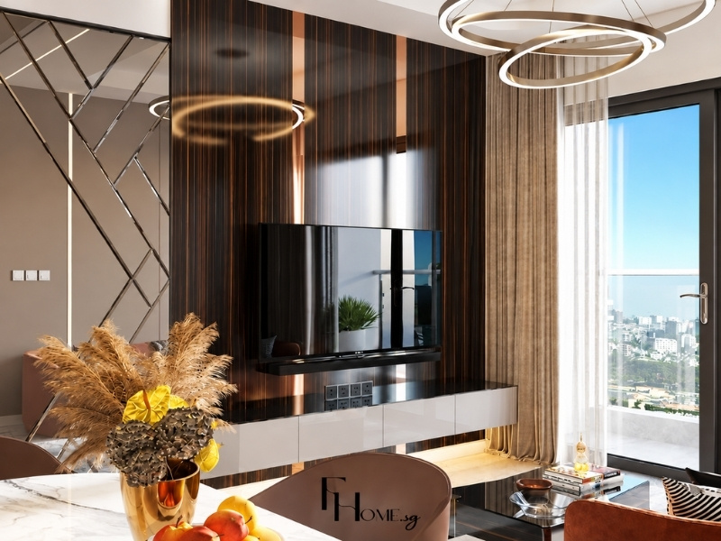 Ánh sáng tự nhiên và nhân tạo chung cư 50m2 từ cửa kính ban công và đèn LED hắt khe