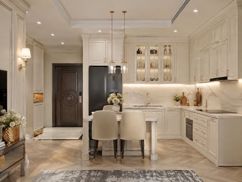 hòng bếp chung cư 50m² phong cách Tân Cổ Điển