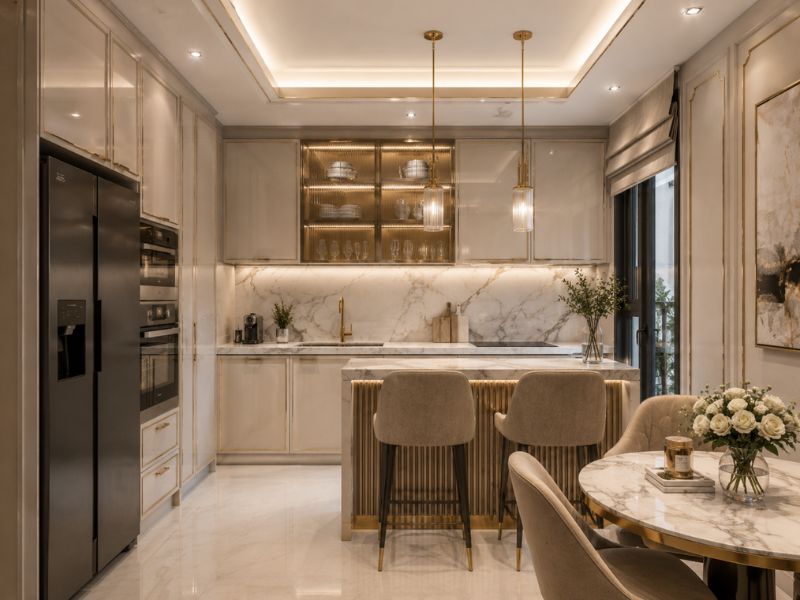 Phòng bếp chung cư 50m2 phong cách luxury