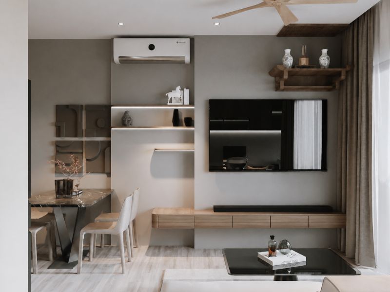 Thiết kế nội thất chung cư 45m2 phong khách với phong cách tối giản