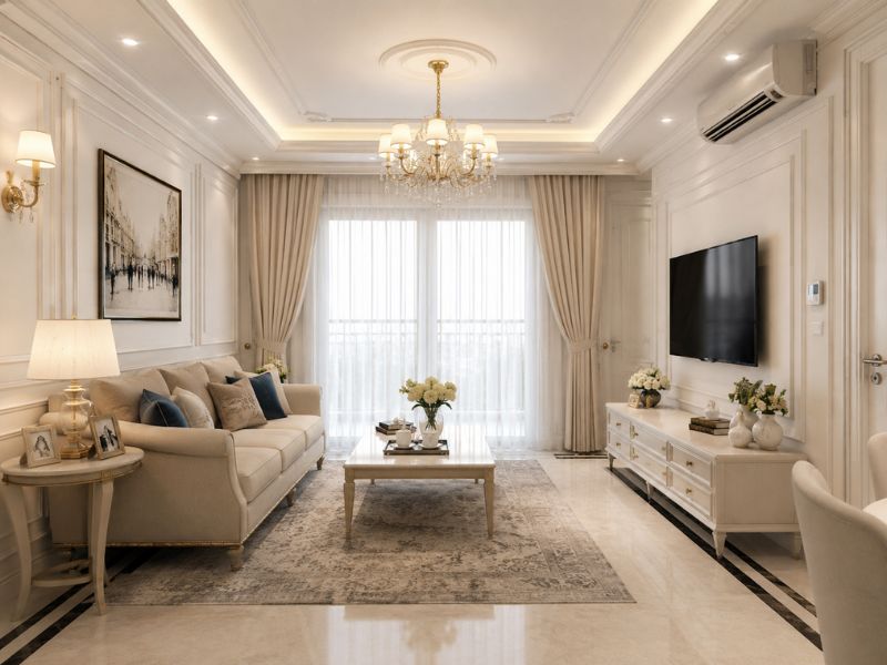 Phòng khách chung cư 50m² phong cách Tân Cổ Điển