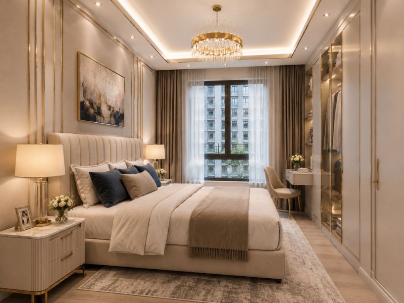 Phòng ngủ chung cư 50m2 phong cách luxury