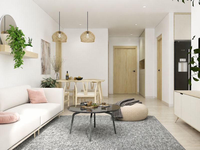 thiết kế nội thất phòng khách chung cư 45m2 phong cách Scandinavian