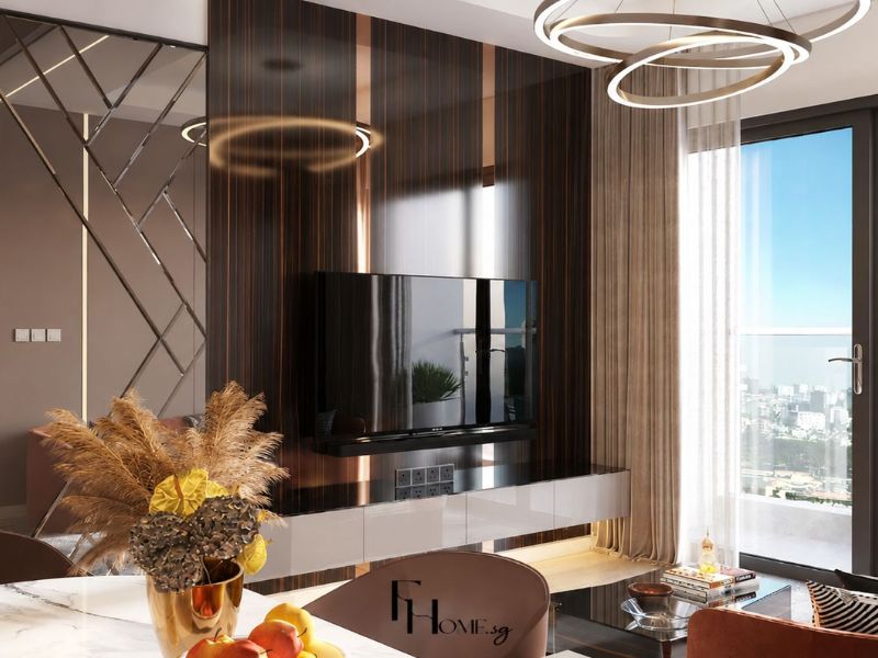 Phòng khách căn hộ 80m2 đón ánh sáng tự nhiên qua cửa kính ban công lớn