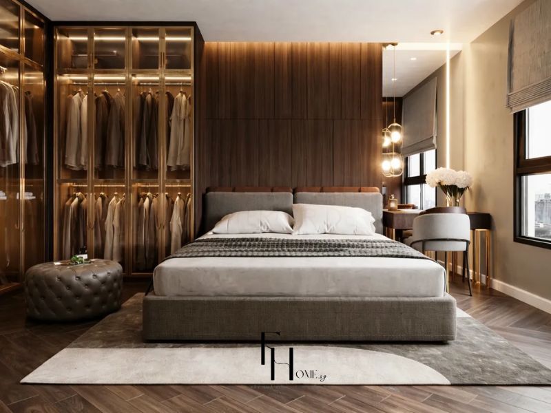thiết kế nội thất phòng ngủ căn hộ chung cư 80m2 phong cách Luxury