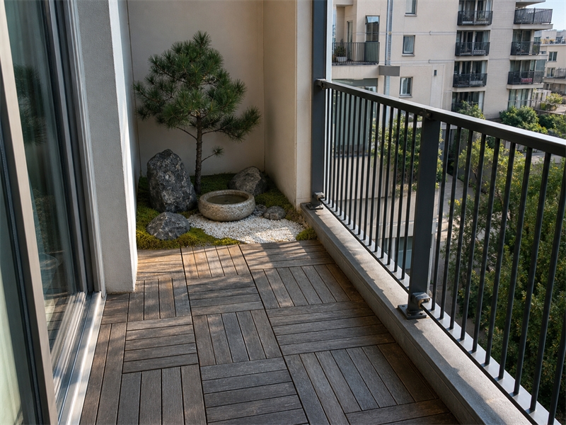 Mẫu thiết kế ban công chung cư Nhật Bản có vườn khô Zen 