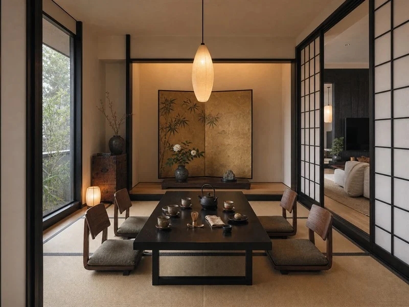 Bàn trà Nhật Bản trên chiếu Tatami trong chung cư 70m²