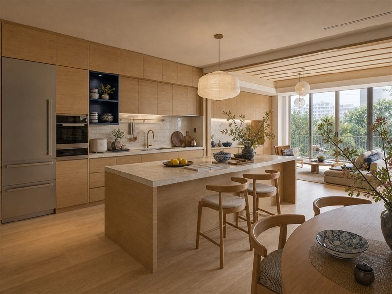 Phòng bếp chung cư 80m² phong cách Nhật Bản