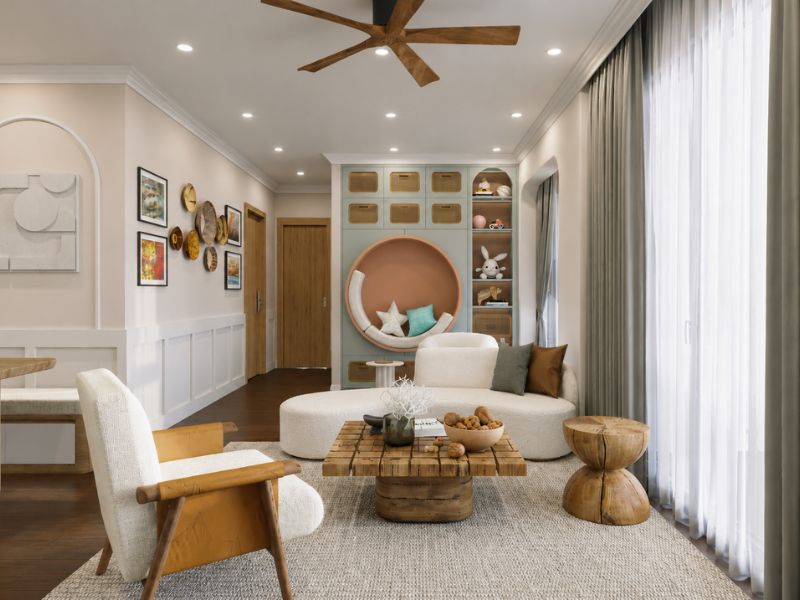 Thiết kế nội thất phòng khách chung cư 55m2 2 phòng ngủ