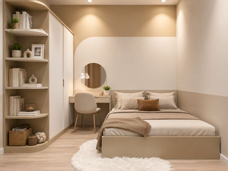 mẫu thiết kế nội thất chung cư 65m2 đẹp phòng ngủ phụ tối giản