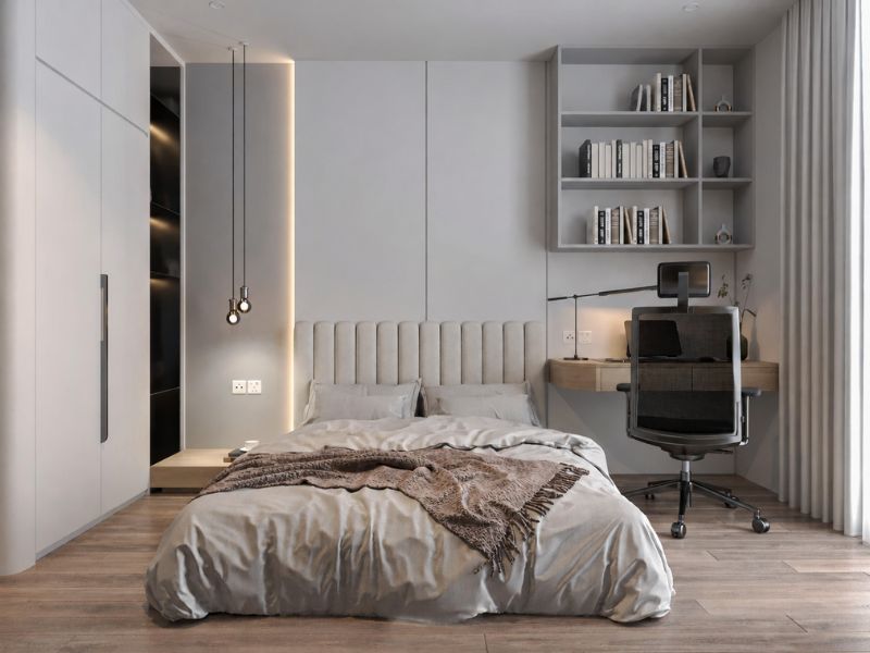 mẫu thiết kế nội thất phòng ngủ chính chung cư 75m2 tinh tế hiện đại