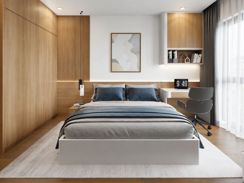 mẫu thiết kế nội thất phòng ngủ chung cư 50m2 hiện đại tiện nghi 