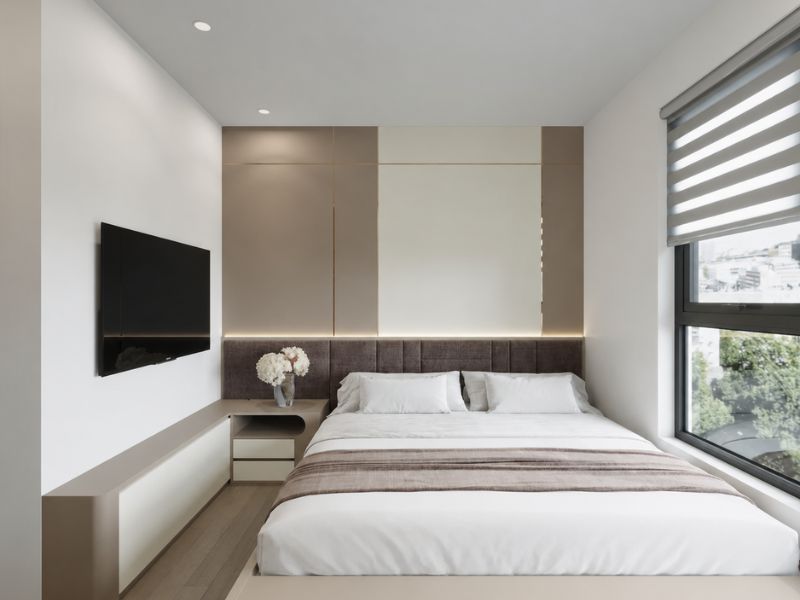 mẫu thiết kế nội thất phòng ngủ master chung cư 70m2 ấm áp