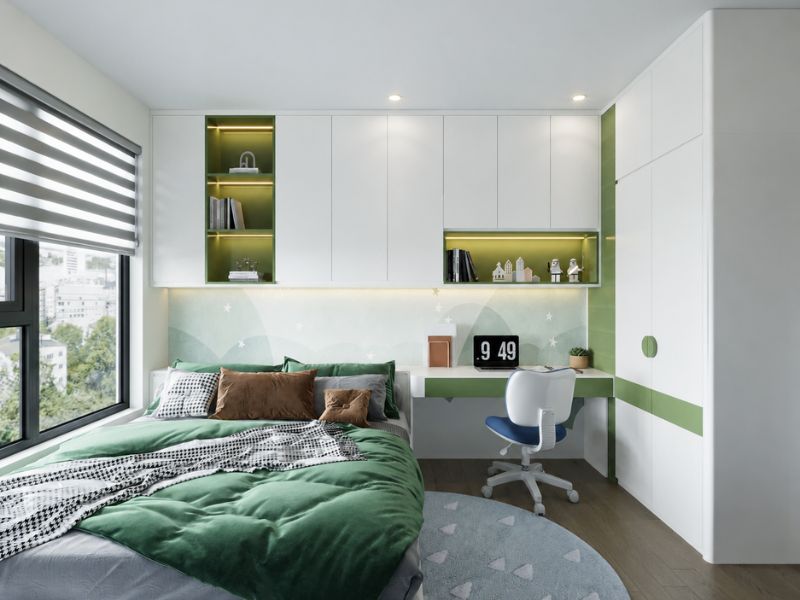 mẫu thiết kế nội thất phòng ngủ phụ chung cư 70m2 trẻ trung