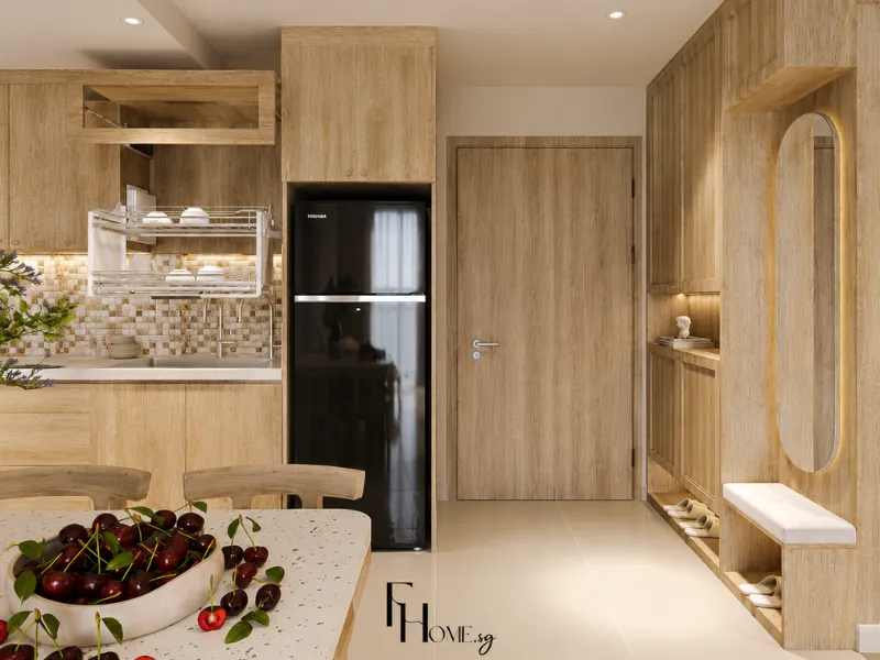Nội thất phòng bếp và lối vào phong cách Wabi Sabi tại Alto City