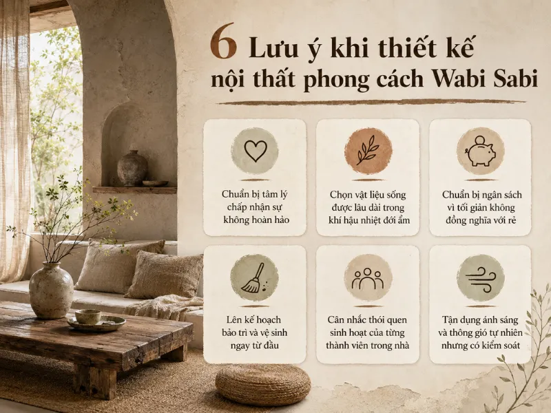 Nội thất phong cách Wabi Sabi cần lưu ý những điều gì khi thiết kế
