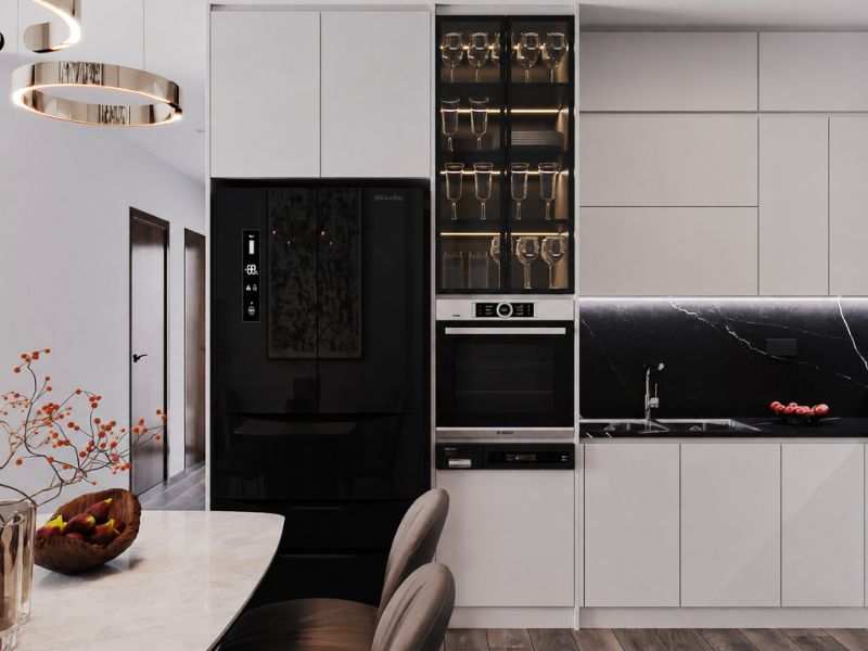 thiết kế nội thất căn hộ chung cư 50m2 2 phòng ngủ khu bếp hiện đại